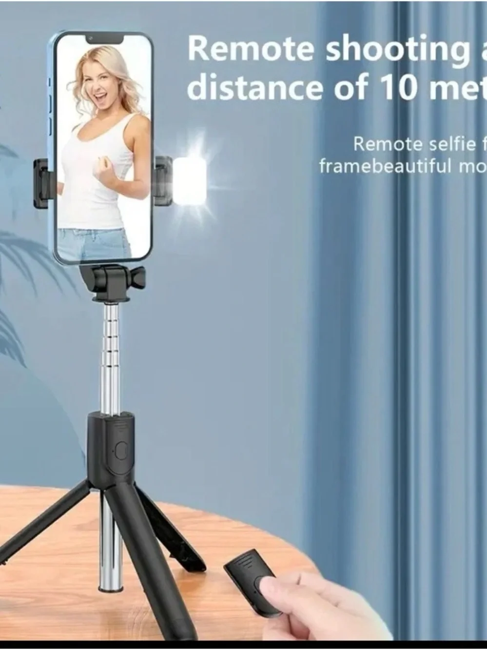 Adjustable Tripod Selfie Stick with Remote and LED Light - Black